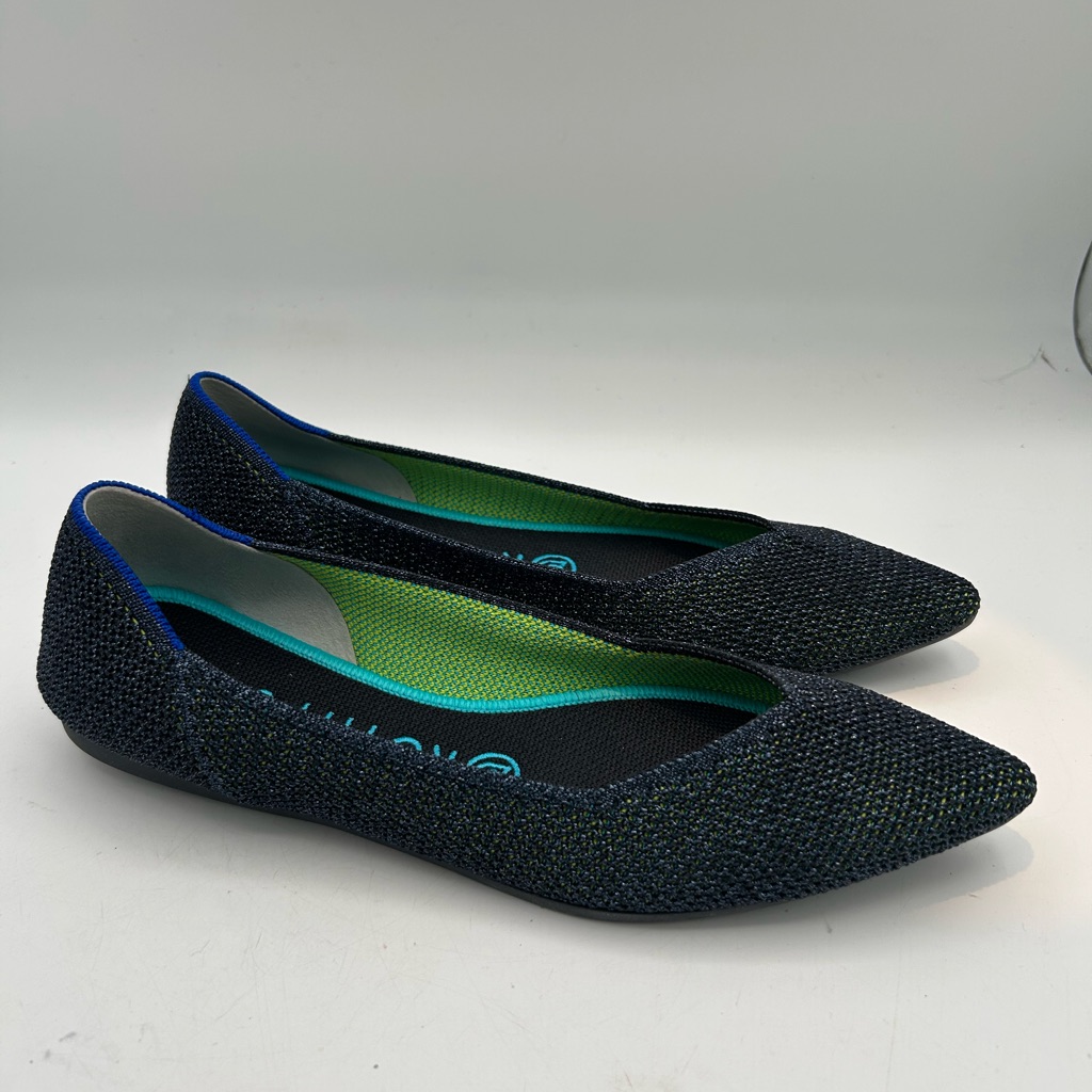 Rothy's Women Size 7.5 Lattice Metallic Stitch Black Navy Blue Flats Shoes Rare